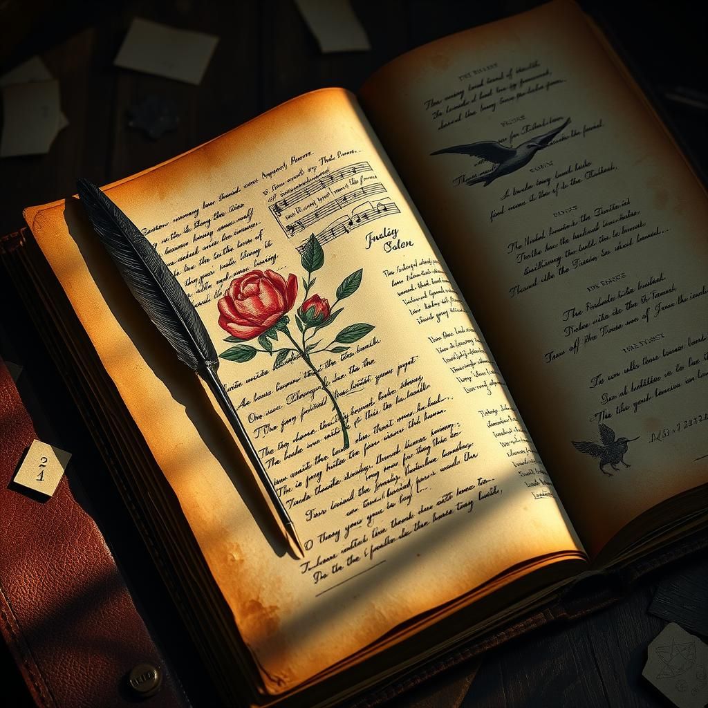 Vintage Quill and Rose on Album Page