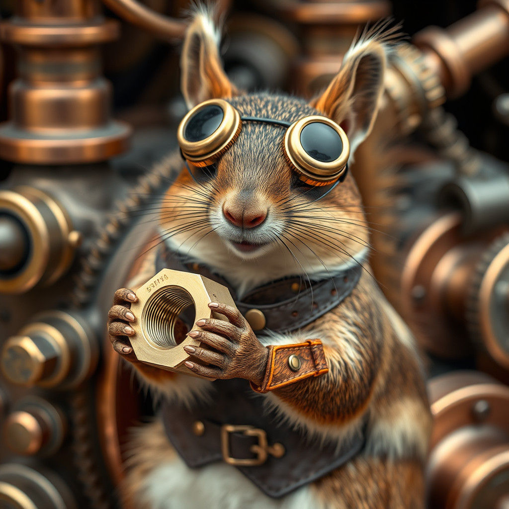 Steampunk Squirrel with Brass Nut