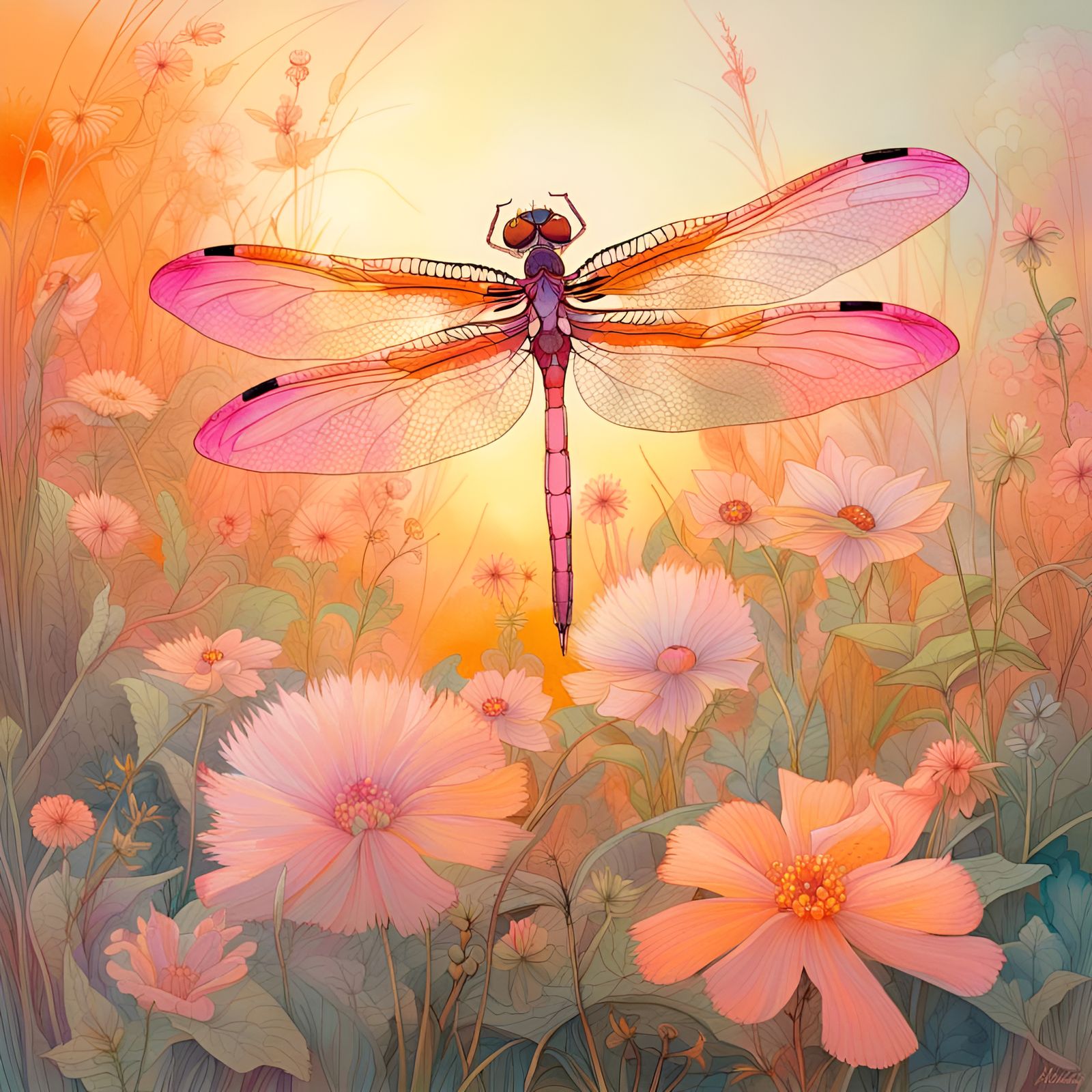 Orange and pink Dragonfly