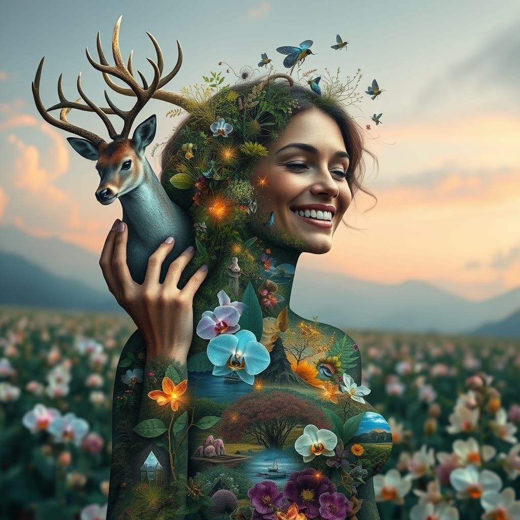 Bio-Art Collage: Woman as Interconnected Ecosystem