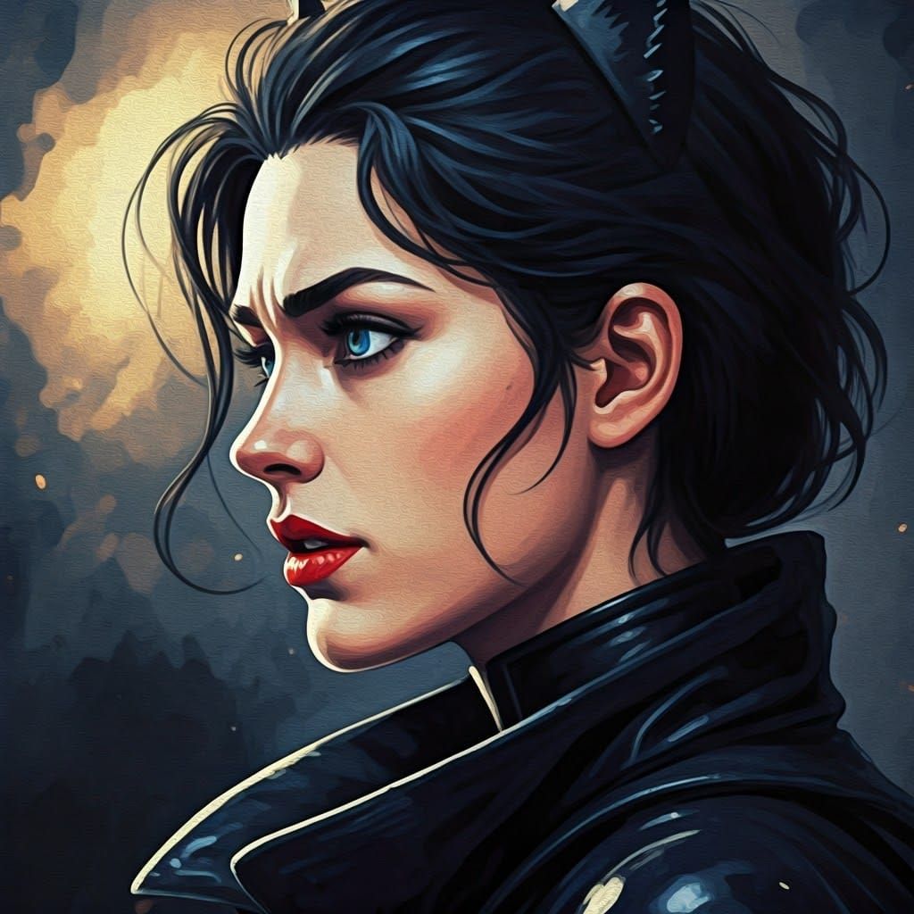 Catwoman Portrait in Gouache Impasto Style