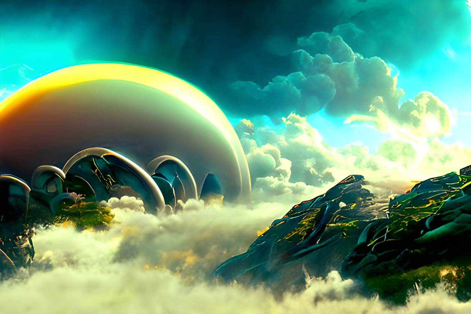 Airplane Through Magic Portal: Matte Painting by John Howe