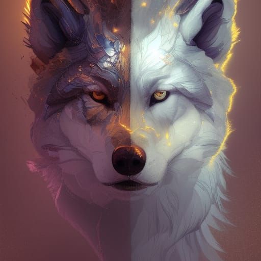 Library of Knowledge Inside a Wolf Portrait