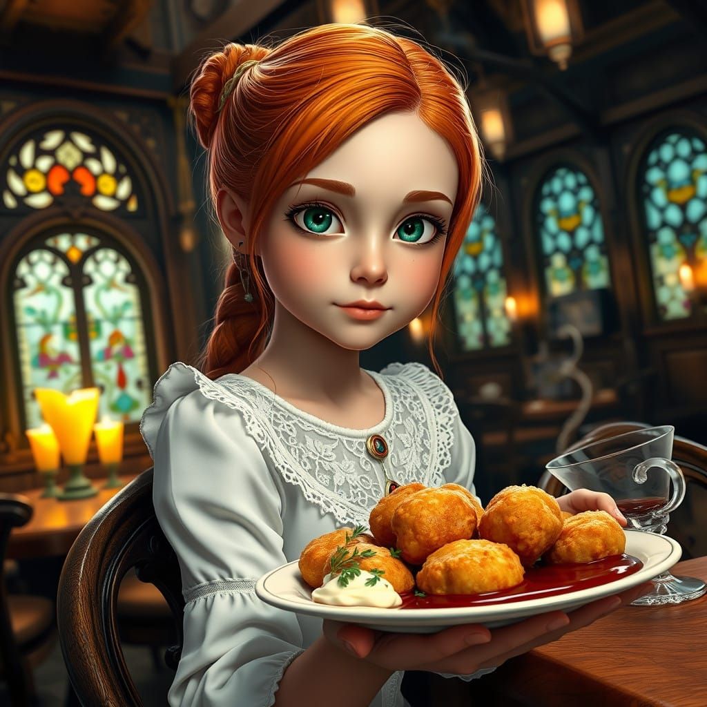 Whimsical Girl in Medieval-Inspired Restaurant