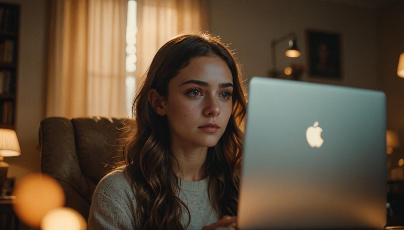 Girl with Hazel Eyes Reflecting Laptop Screen