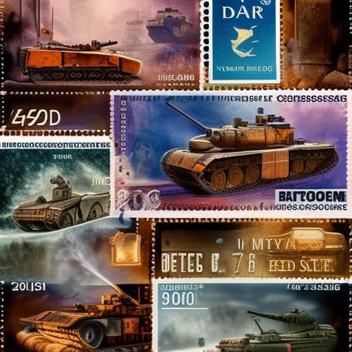 Vintage Tanks and Cars on Postage Stamps