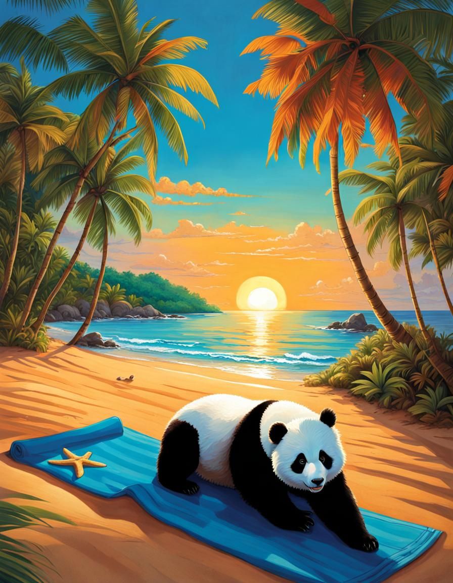 Panda's Tropical Sunset: A Jamaican Beach Dream