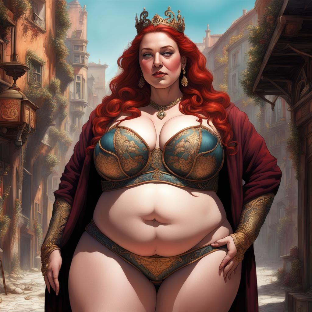 Plus Size Redhead Goddess: Detailed Matte Painting