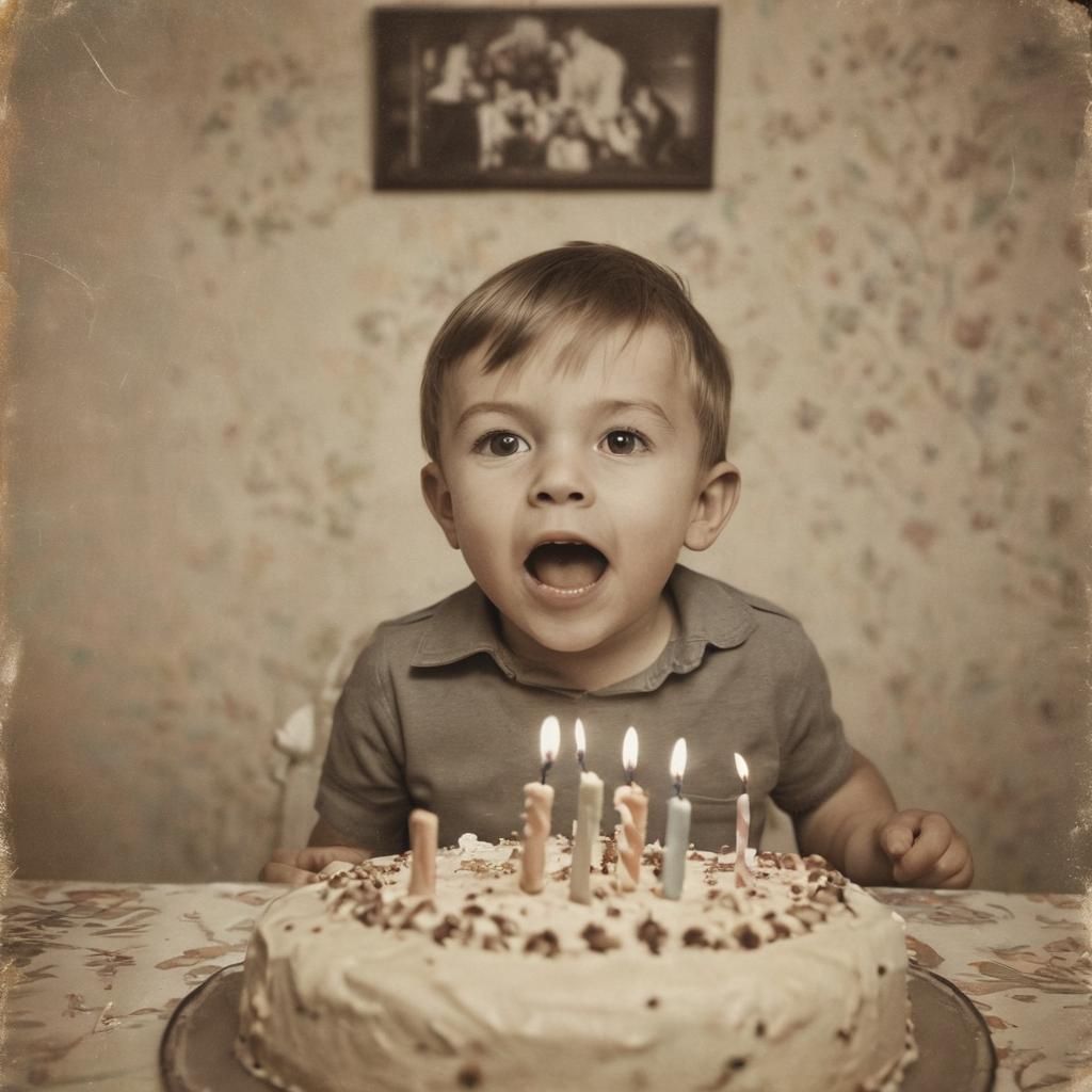 Vintage Portrait of Child Blowing Out Birthday Candles
