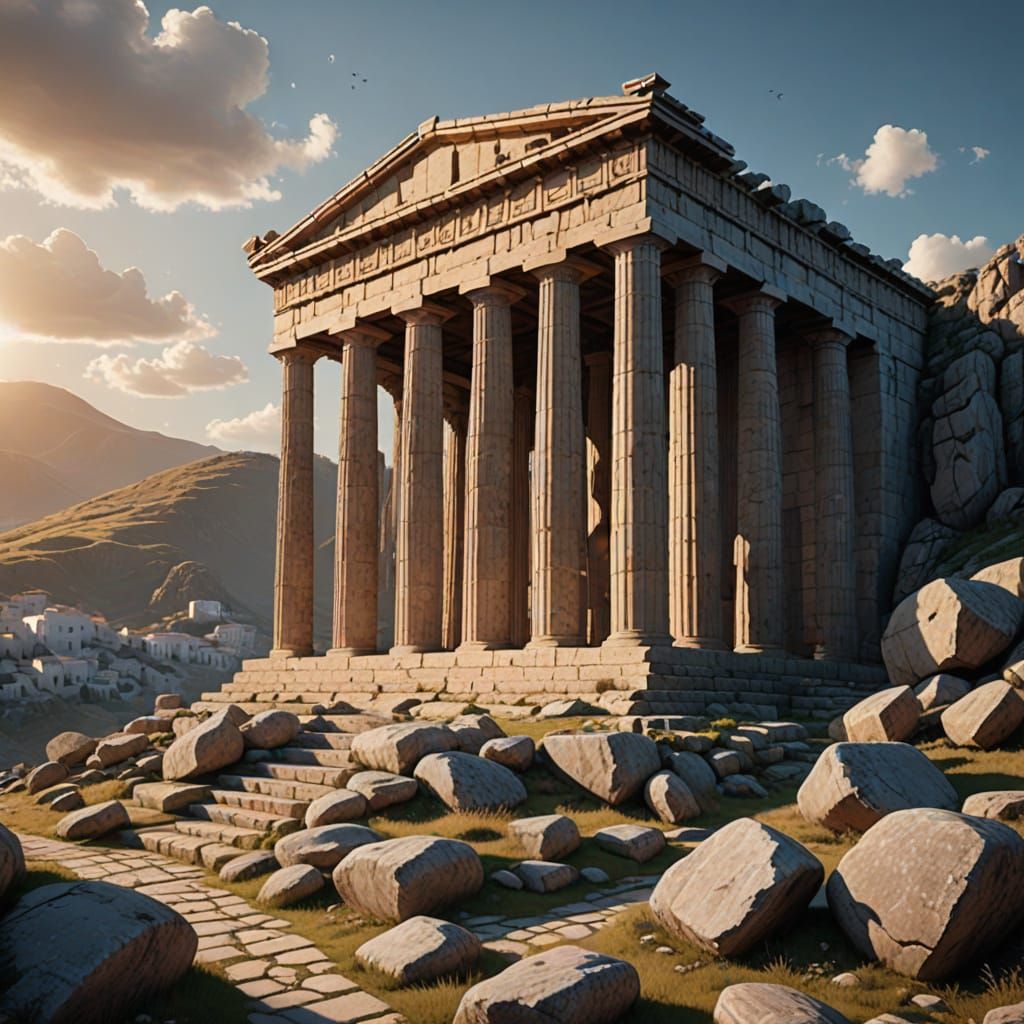 Greek Temple Perched on a Hill in Photorealistic Detail