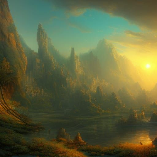 Majestic Mystical Sunset in Detailed Matte Painting