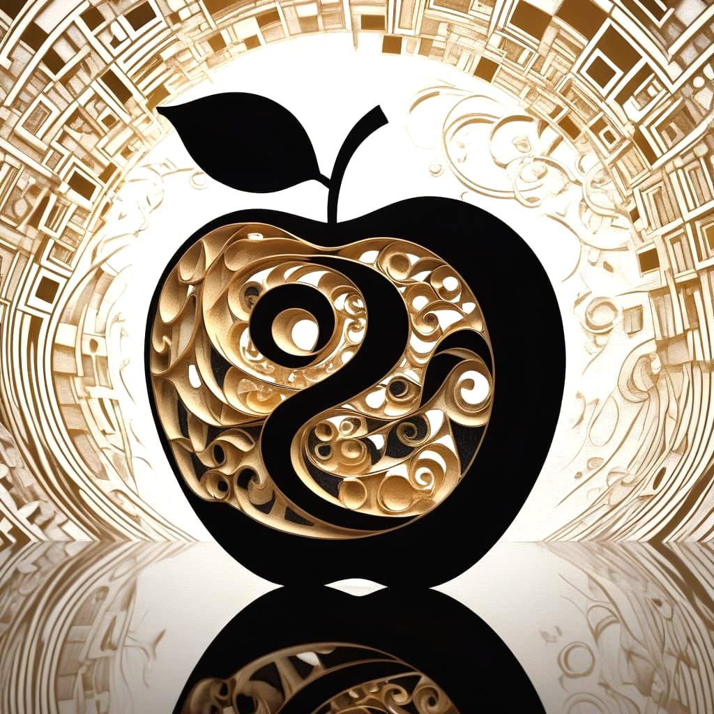 Surreal Golden Apple in Luxurious 3D Abstraction