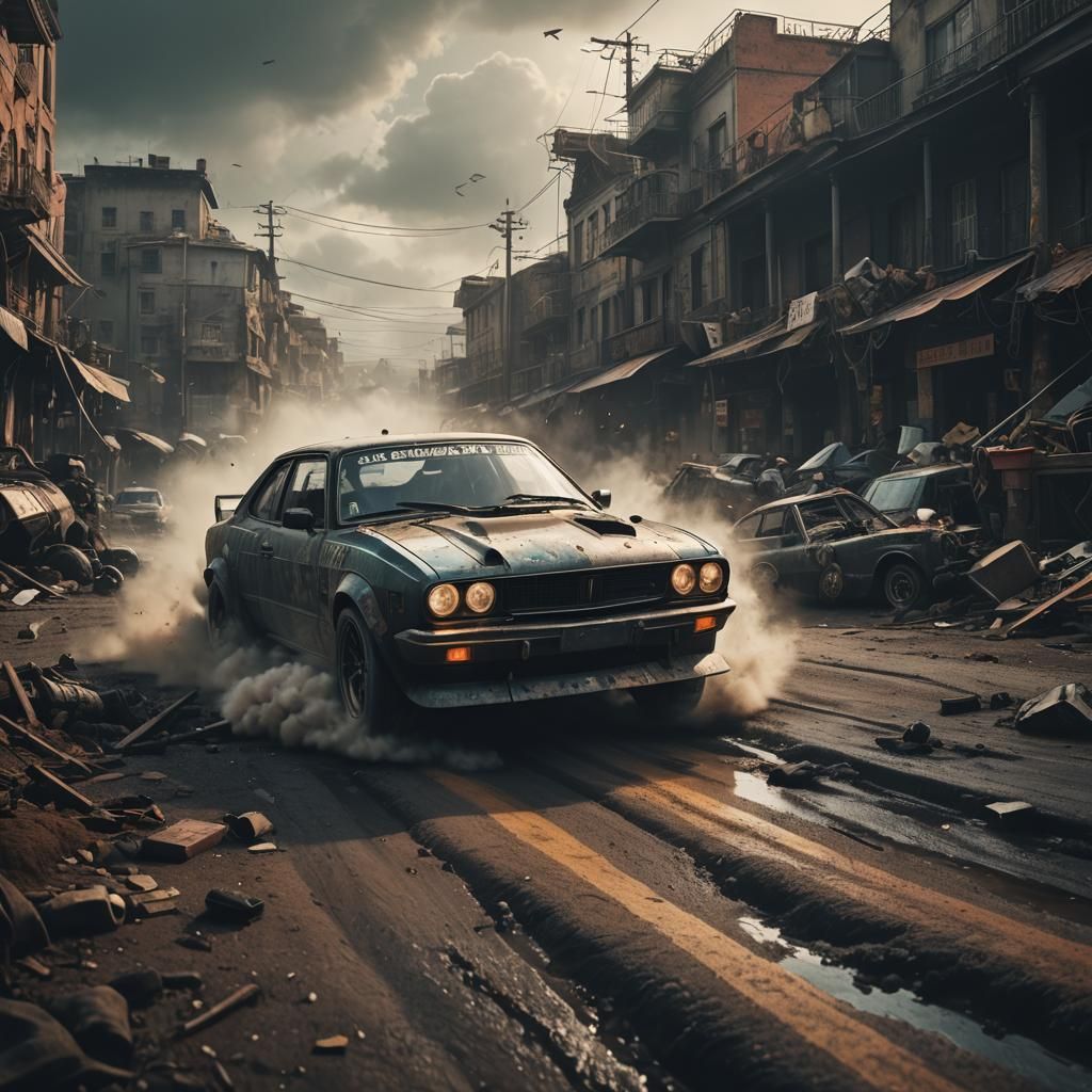 Epic Drifting Car in Digital Matte Painting