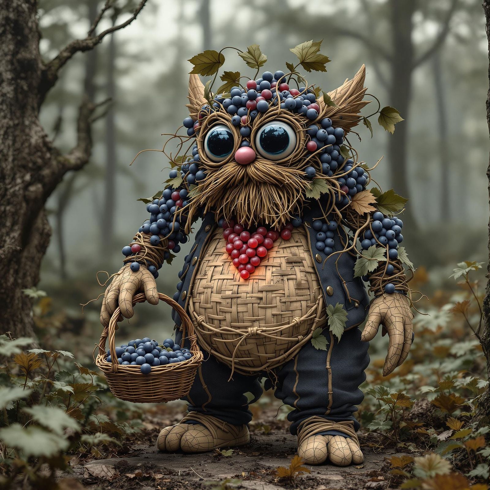 Blueberry Heart Plush Monster in Forest Glade