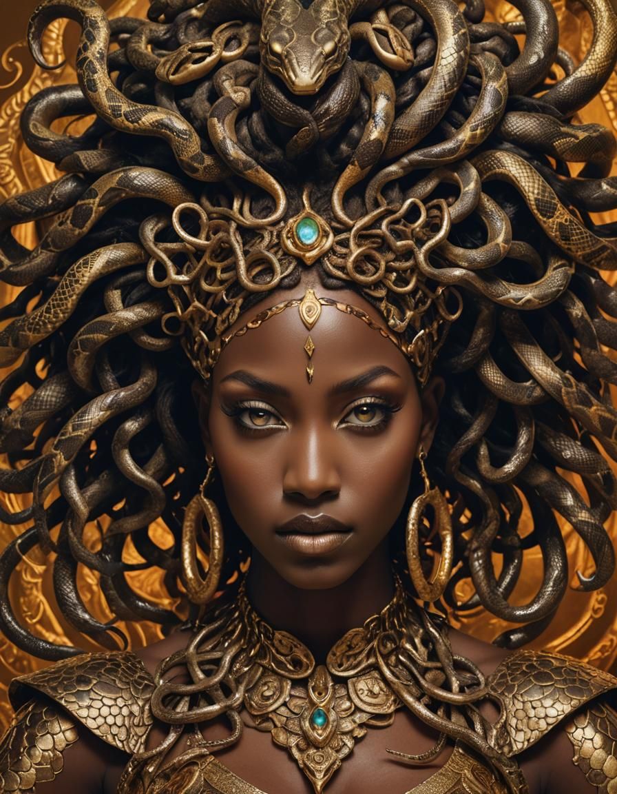 Sleek and Modern Medusa Portrait in Vibrant Colors