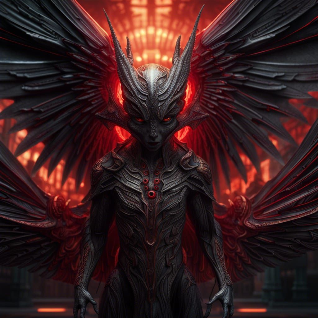 Succubus with Wings and Red Eyes in 4K