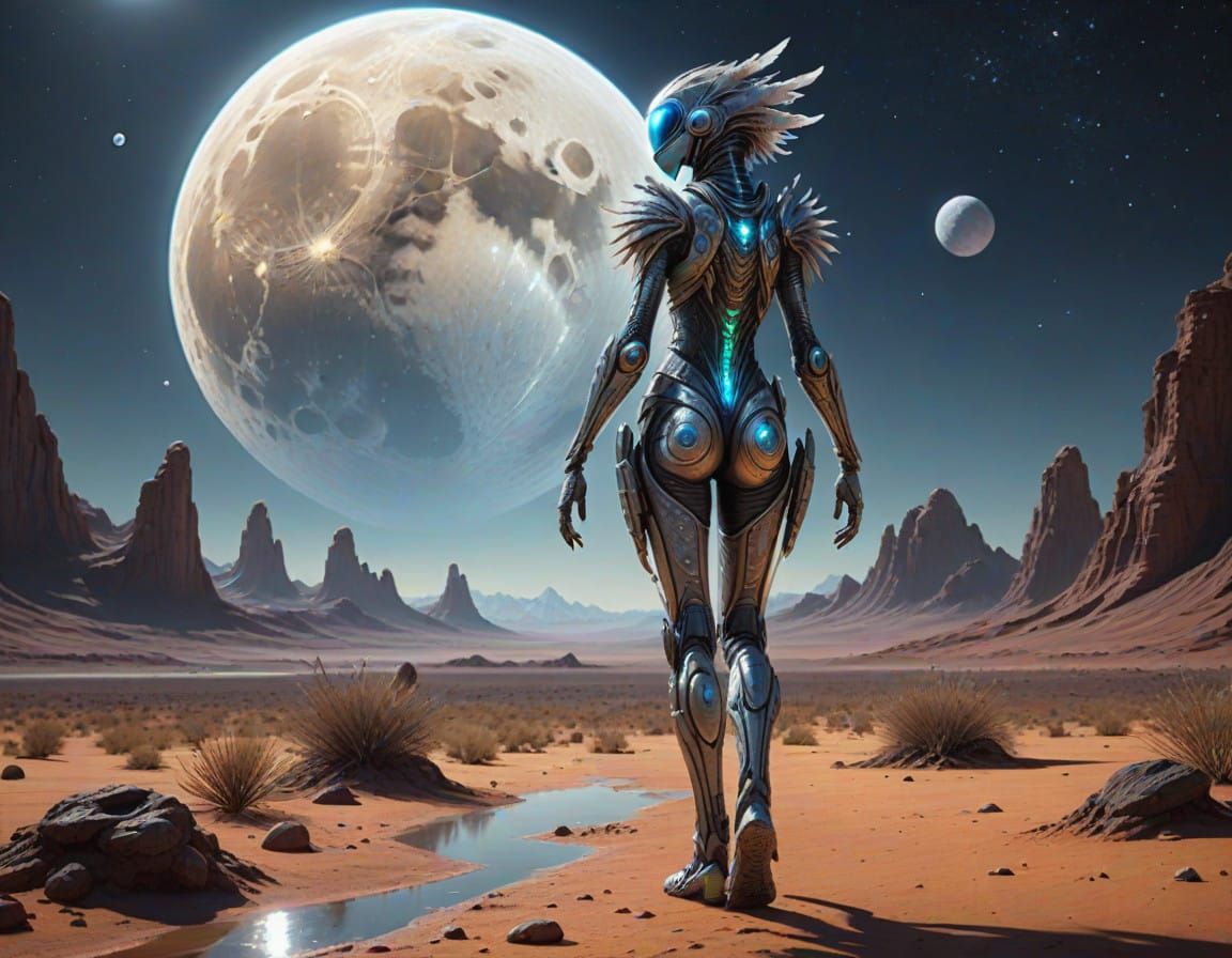 Ethereal Alien Goddess Walks on Barren Planet