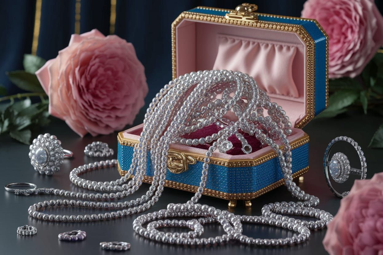 Luxurious Art Deco Jewelry Box Overflowing with Sparkling Tr...