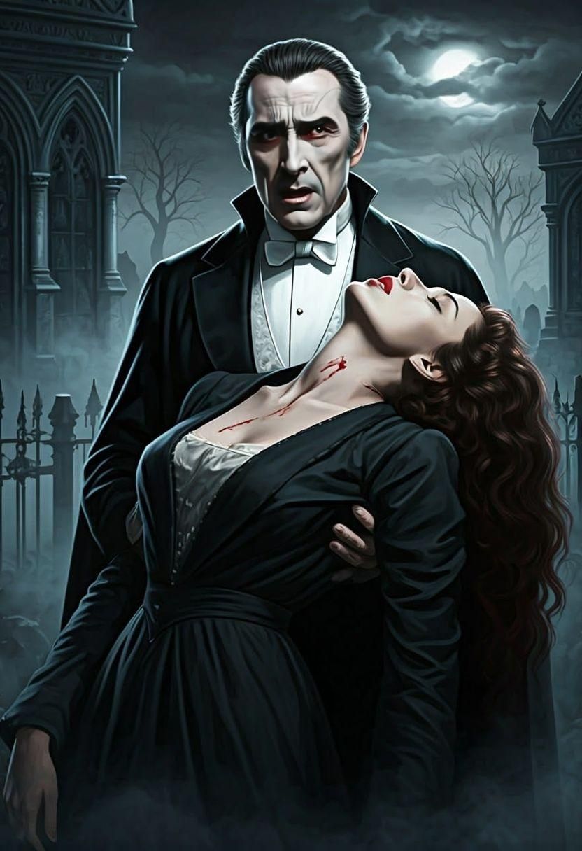 Dracula in Gothic Cemetery at Night
