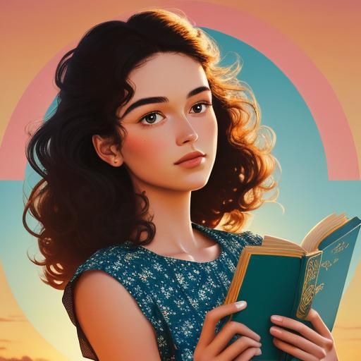 Vintage Summer Book Cover with Reading Woman
