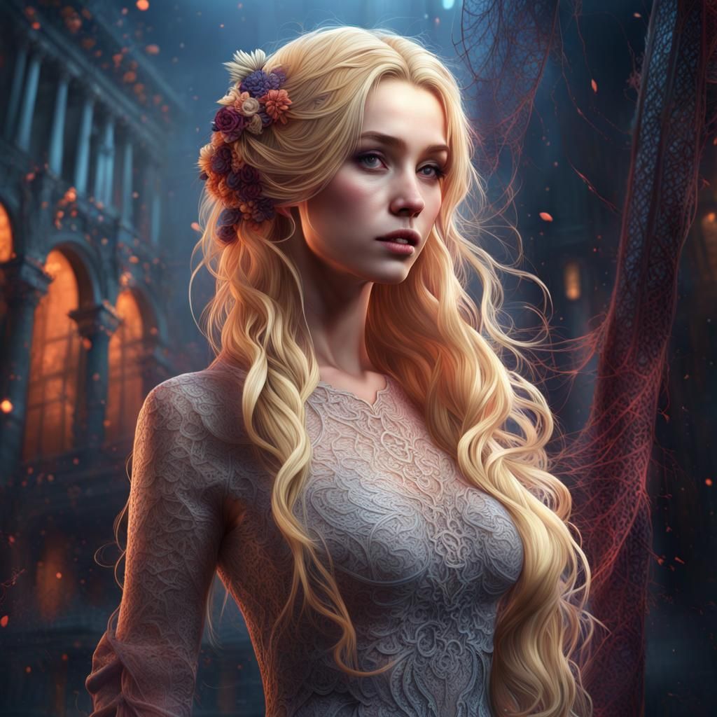 Fantasy Woman with Lace in Dark Fantasy Style