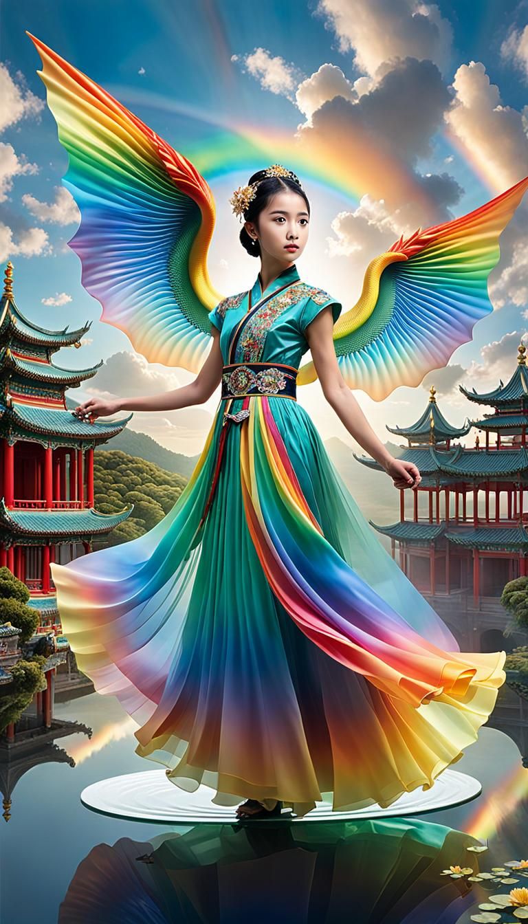 Iridescence hanfu dressed girl
