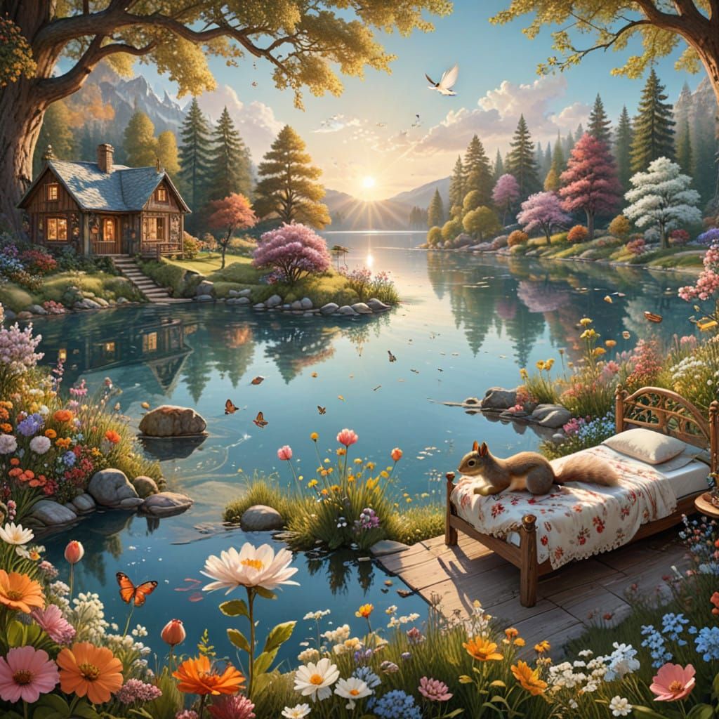 Whimsical Forest Garden in Vibrant Colors