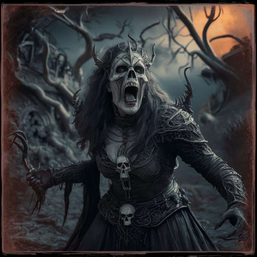 Dark Fantasy Death Figure Screaming in Abyss