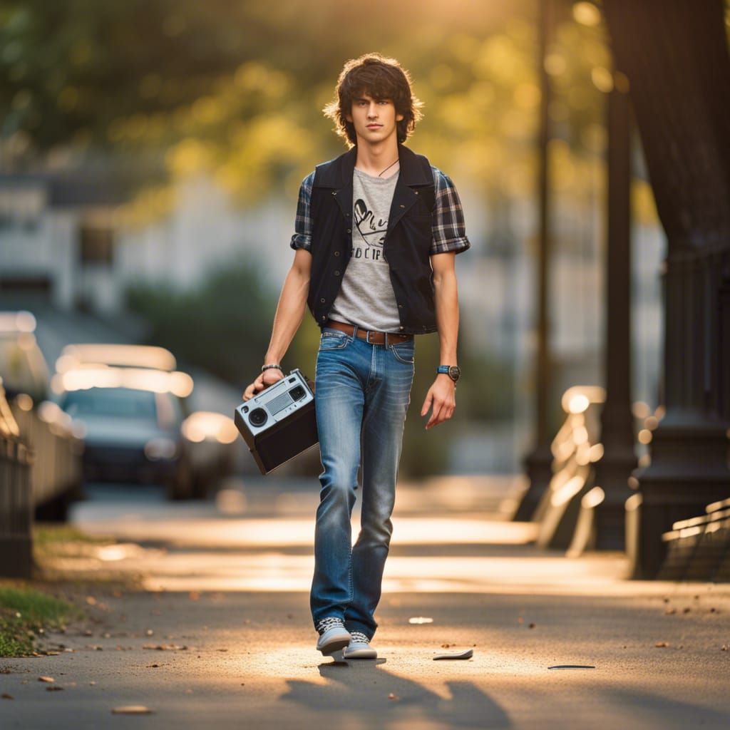 Teenage Male with Boombox in 1980s Style