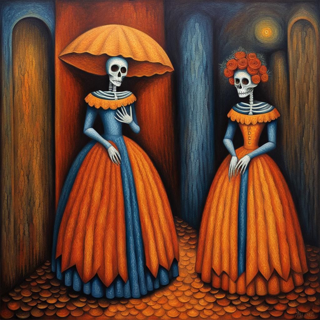 Dia de los Muertos Painting in Expressionist Style