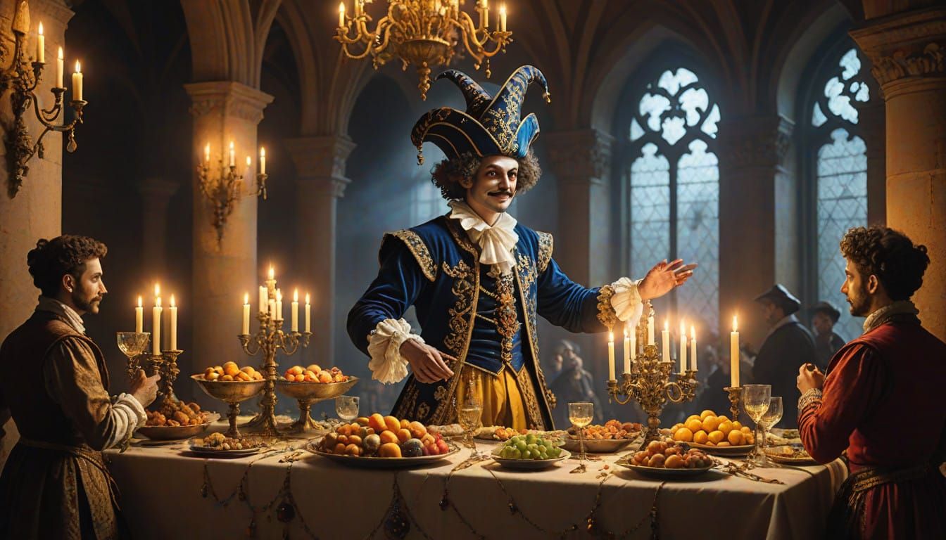 Whimsical Jester Performs at Grand Renaissance Feast