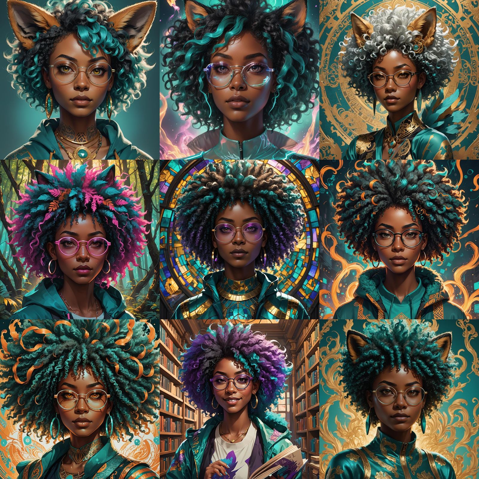 Surreal Teenage Kitsune Goddess with Afro and Glasses in Vib...