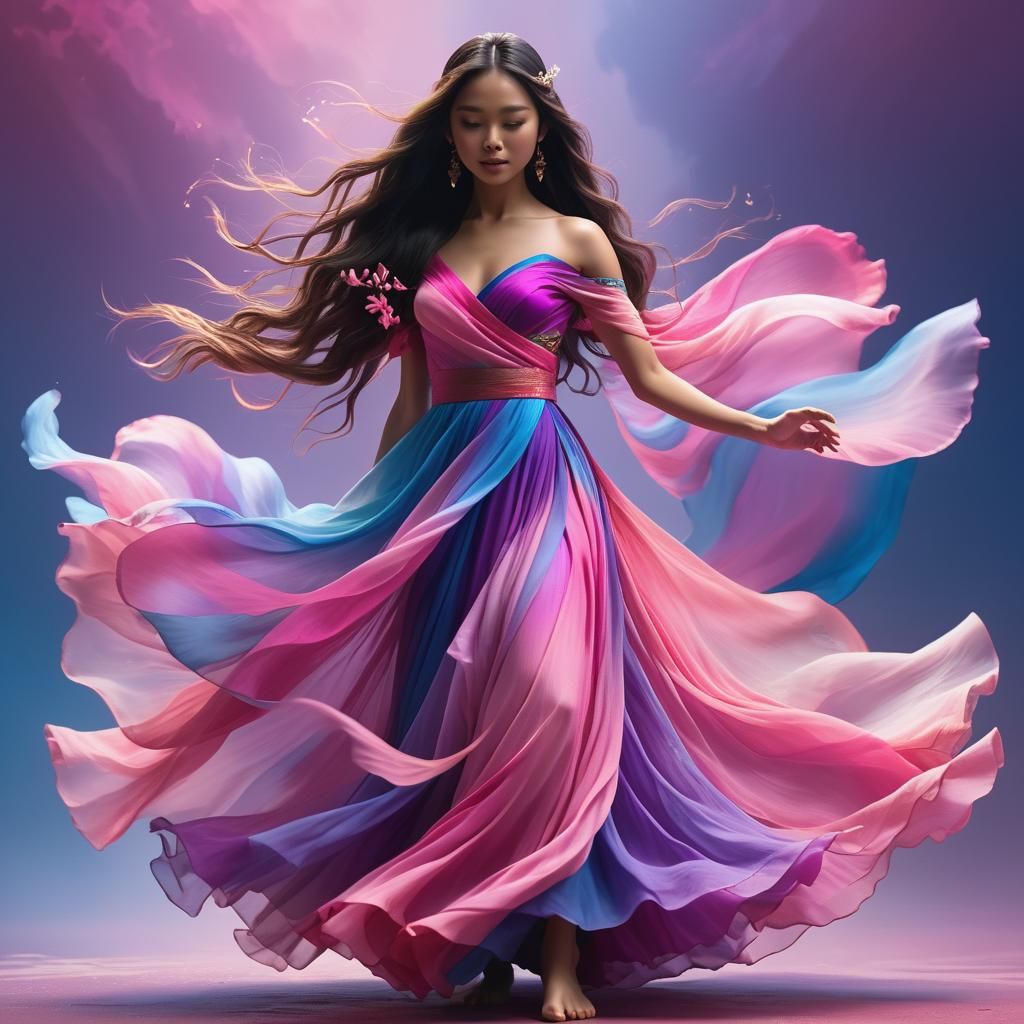 Filipino Goddess Dancing in Pink: Cinematic Digital Art