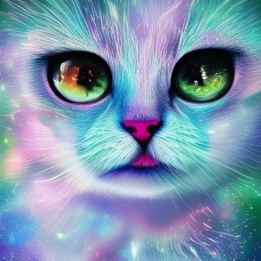 Cute Kitten with Galaxy Nebula Eyes