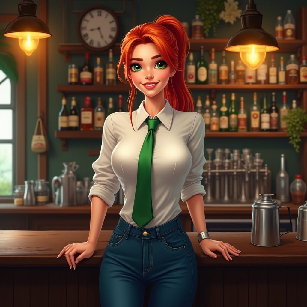 Joyful Irish Pub Barmaid in Traditional Attire