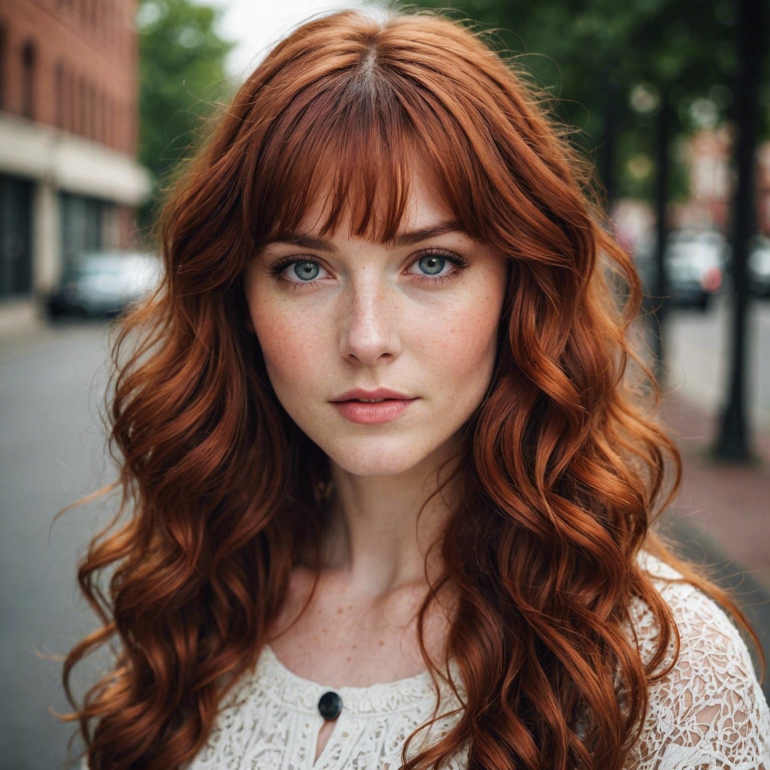 Beautiful Woman with Red Hair and Bright Eyes