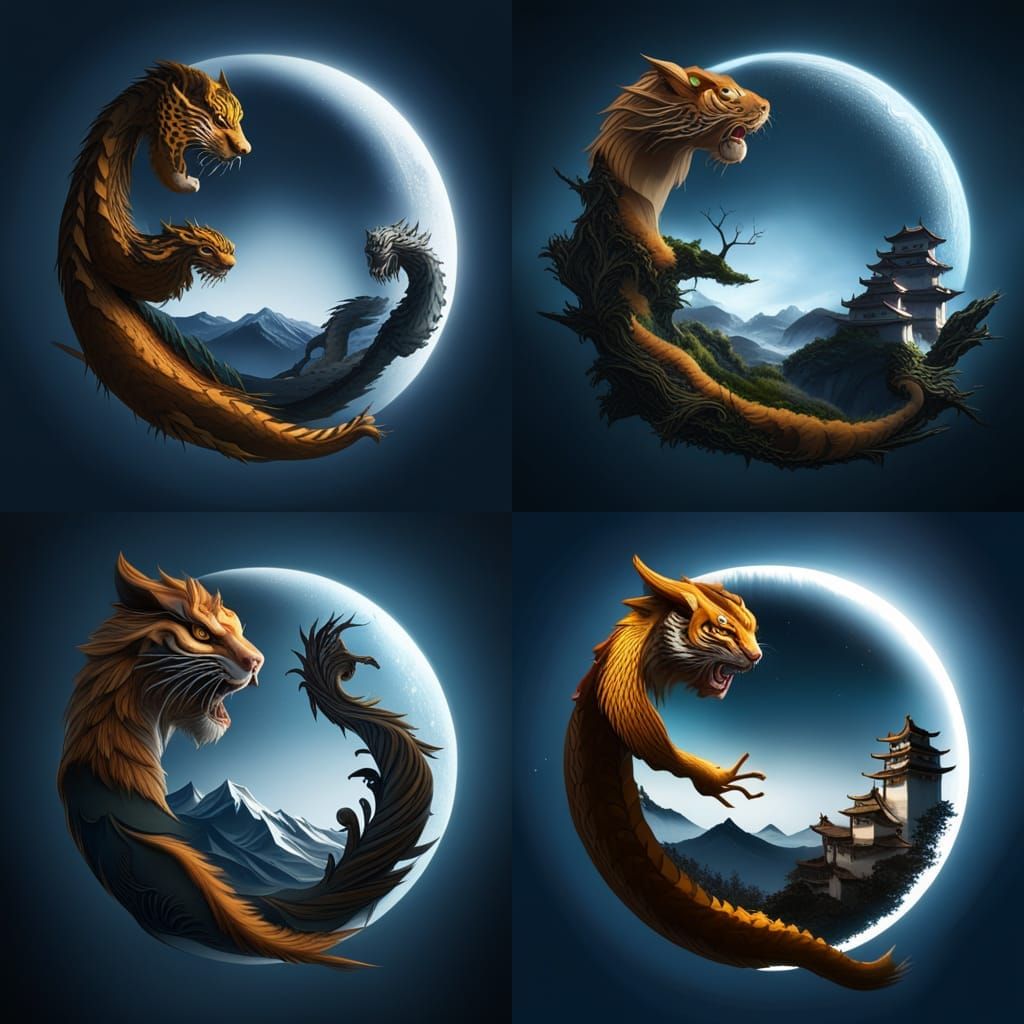 Yin-Yang Tiger Dragon in Japanese Style