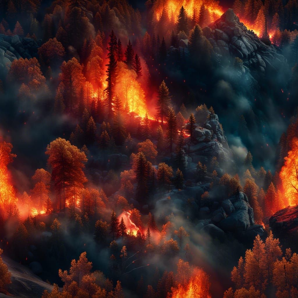 Photorealistic Forest Fire Under Night Sky