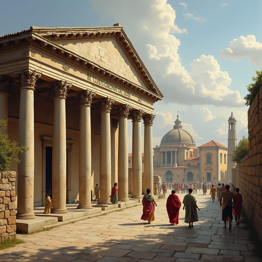 Roman Temple of Évora in Golden Hour, Highlighting its Grand...