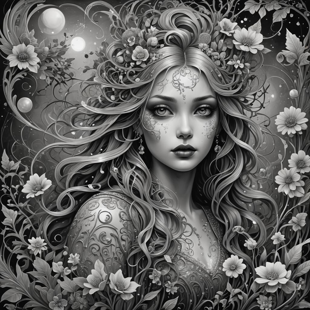 Greyscale Portrait in Glitchcore Mixed Media Style