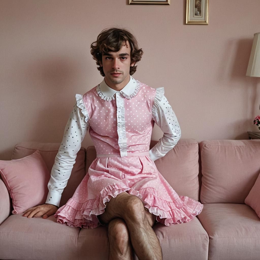 Man in Pink Dress: Cinematic Living Room Scene