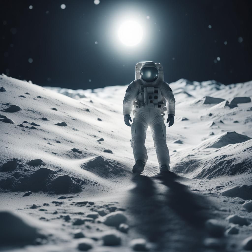 Astronaut Walks on Snowy Moon in Dystopian Style