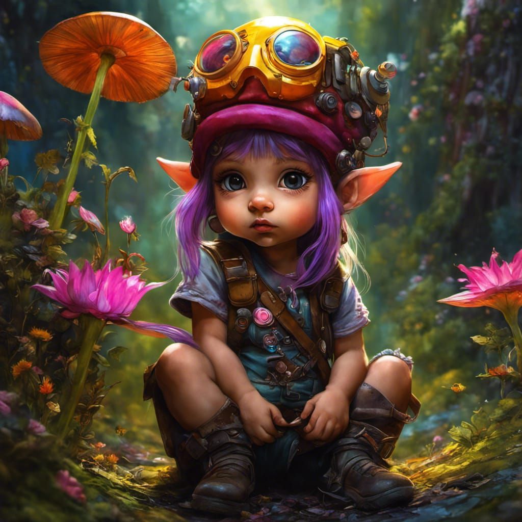 Cute Gnome Girl in Cyberpunk Bohemian Style