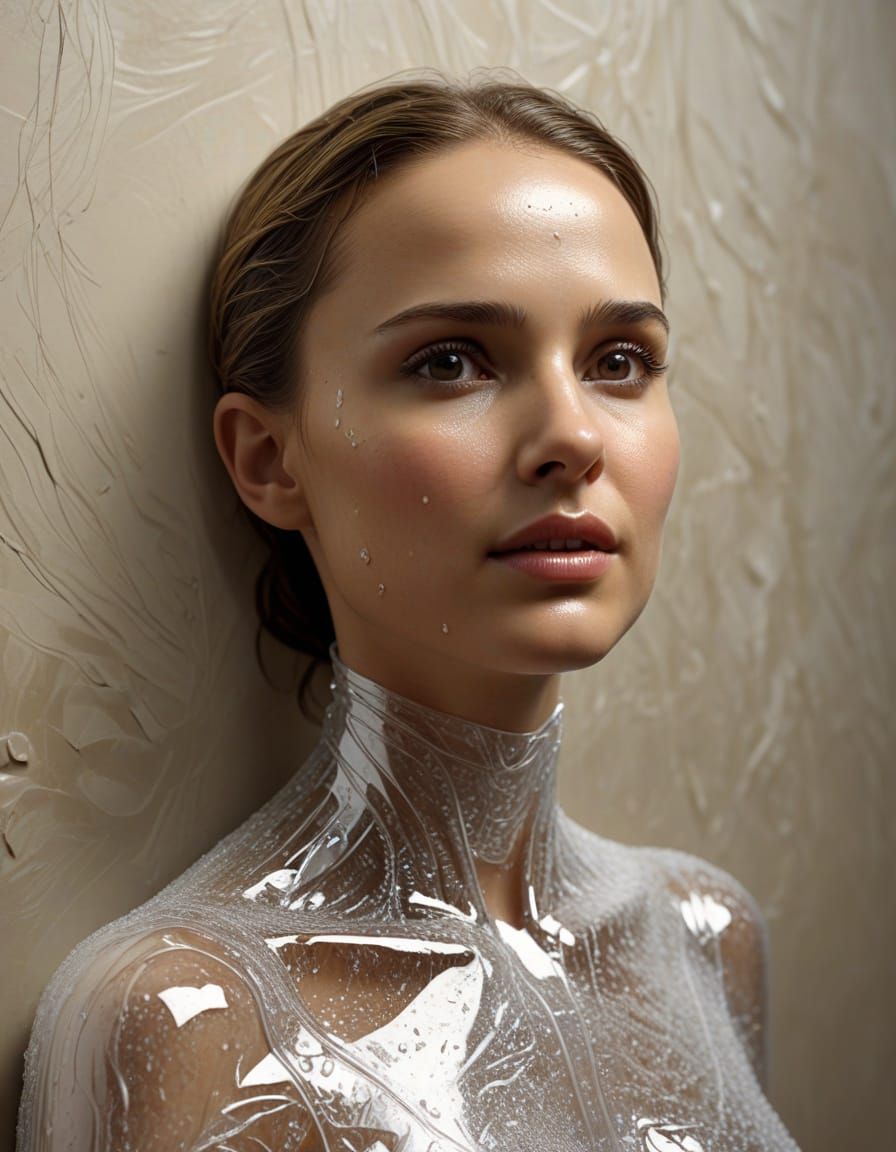 Hyper-realistic Natalie Portman Made of Glue on Wall