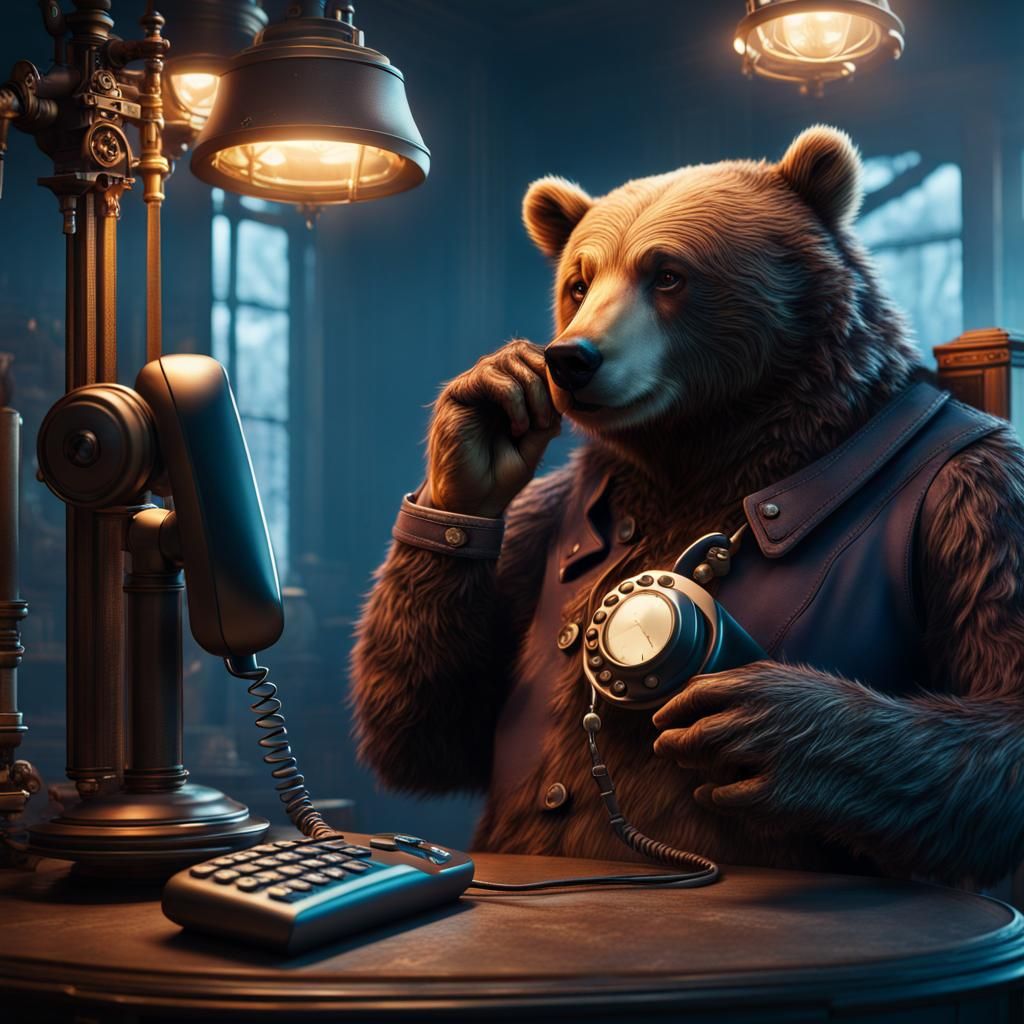 Bear on a Phone Call: Detailed Matte Painting