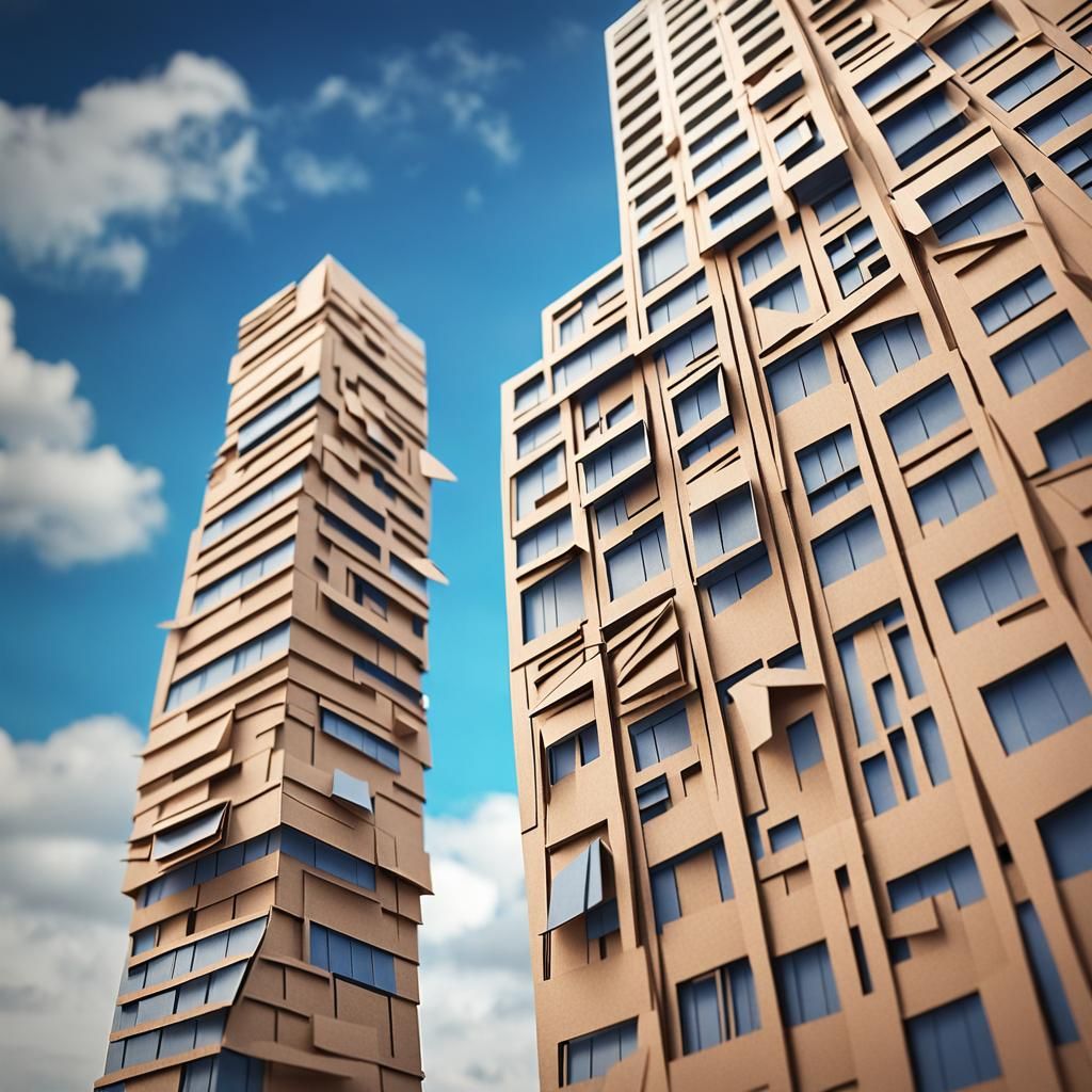 Origami Paper Skyscraper Model Close-Up