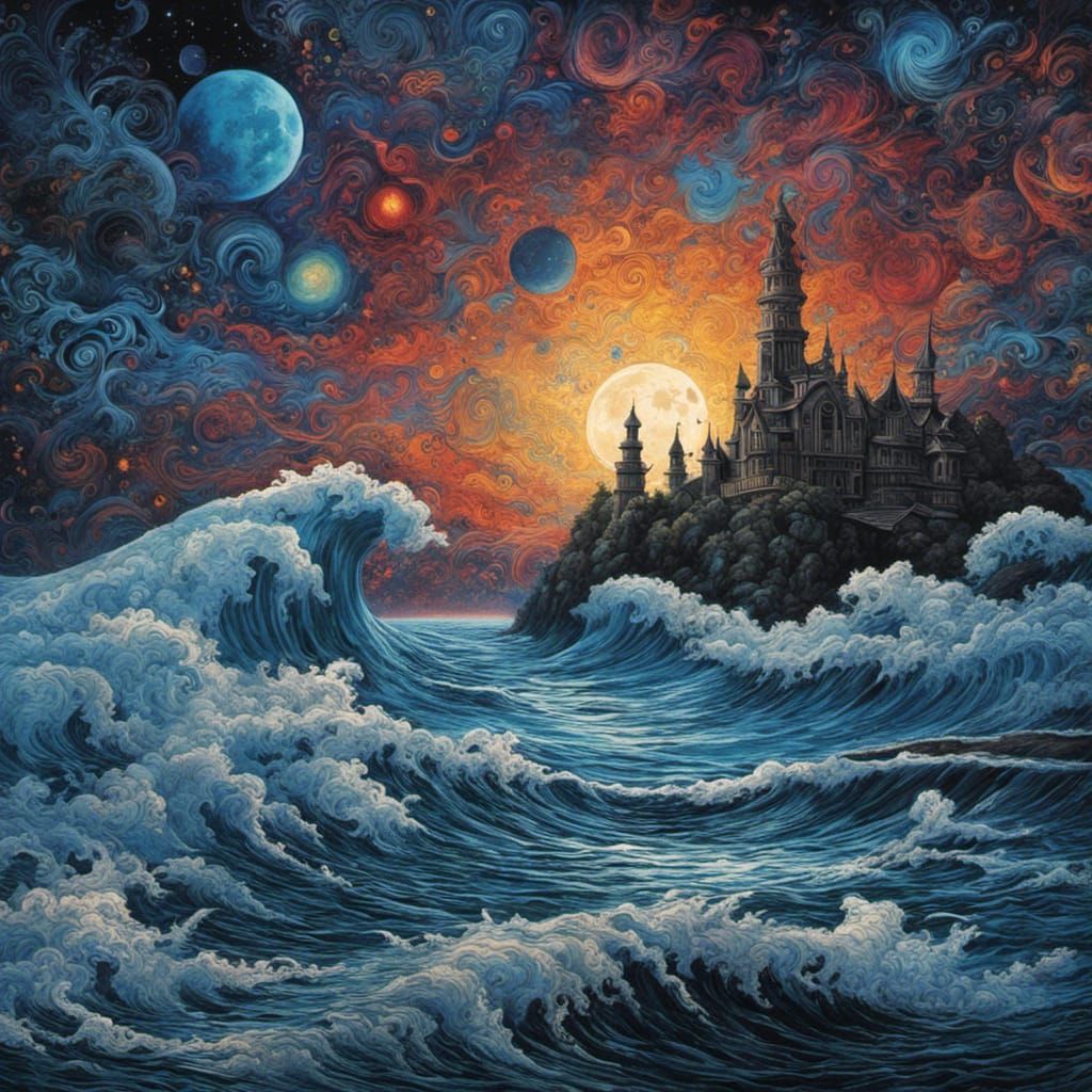 High Gothic Ocean Horizon in Tim Burton Style