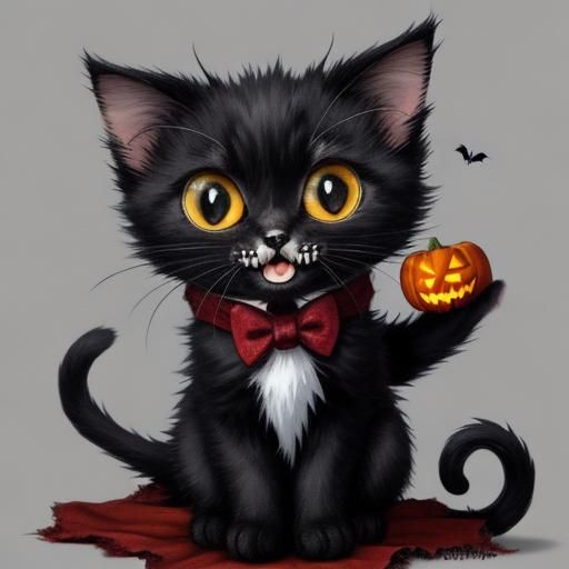 Halloween Kitten with Vampire Teeth