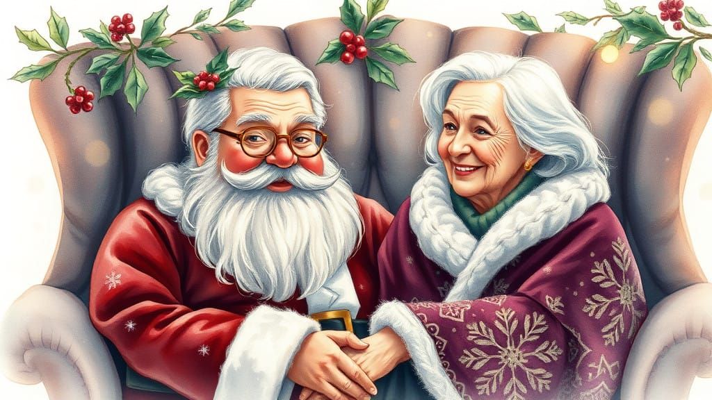 Jovial Saint Claus and His Gentle Companion in Dreamy Winter...