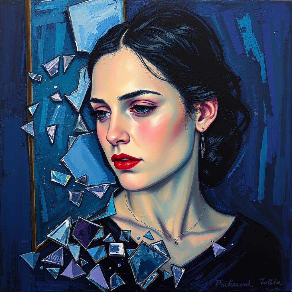 A Woman's Contemplative Soul, Reflected in Broken Glass